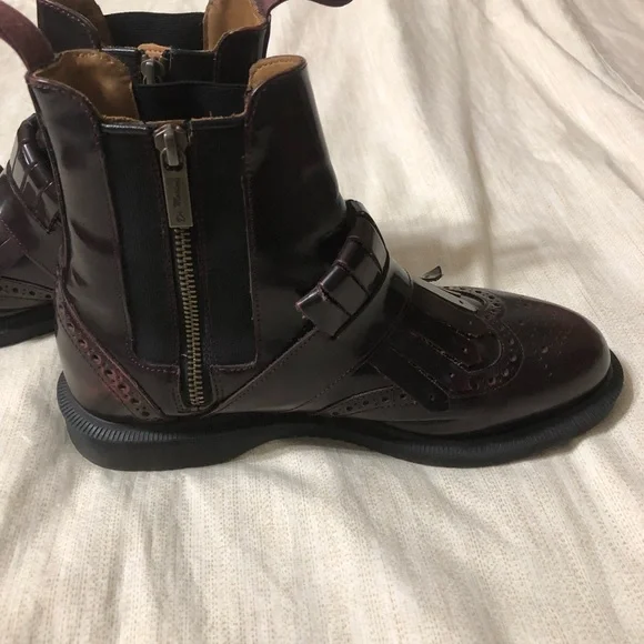 Dr. Martens Burgundy/Cherry Tina Fringe Ankle Boots - Picture 2 of 9